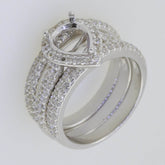 3 piece Set Sterling Silver Semi Mount Ring Setting Pear PE 9x7mm Whi - Syzjewelry